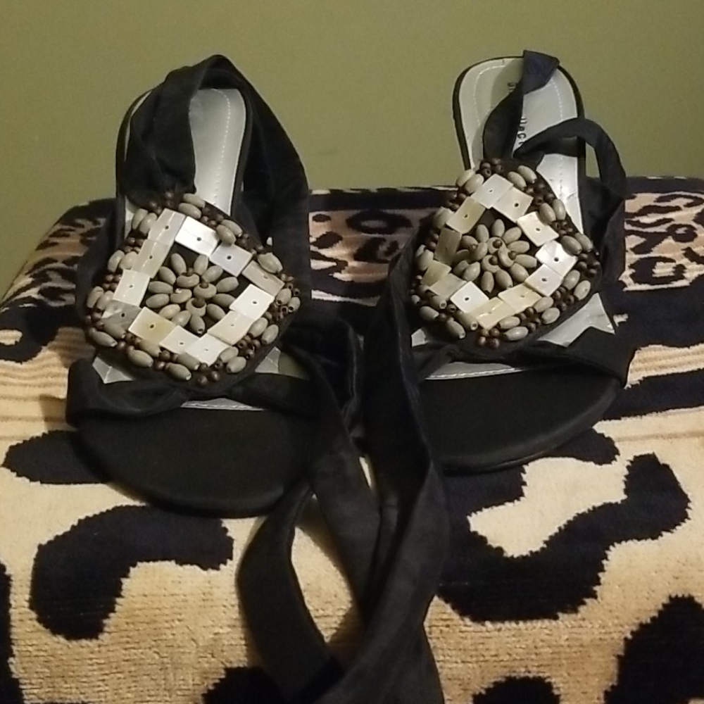 Black Heel Sandals Leg Strap